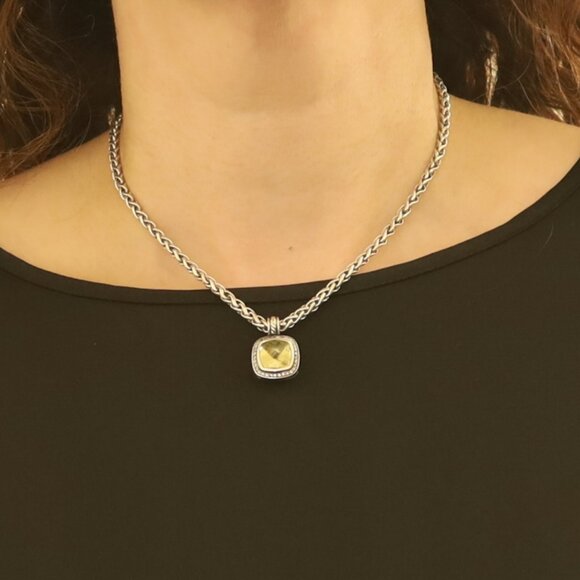 David Yurman Albion Peridot Diamond Enhancer Wheat Necklace 16" Ster 925 Cushion - Picture 3 of 7